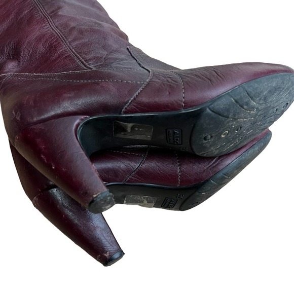 Vintage Aldo Womens Soft Leather Slouchy Heel Boots Burgundy - Picture 7 of 12